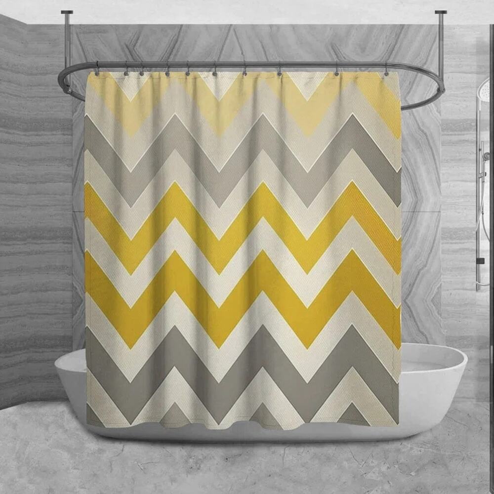 Yellow Silver Zigzag Shower Curtain